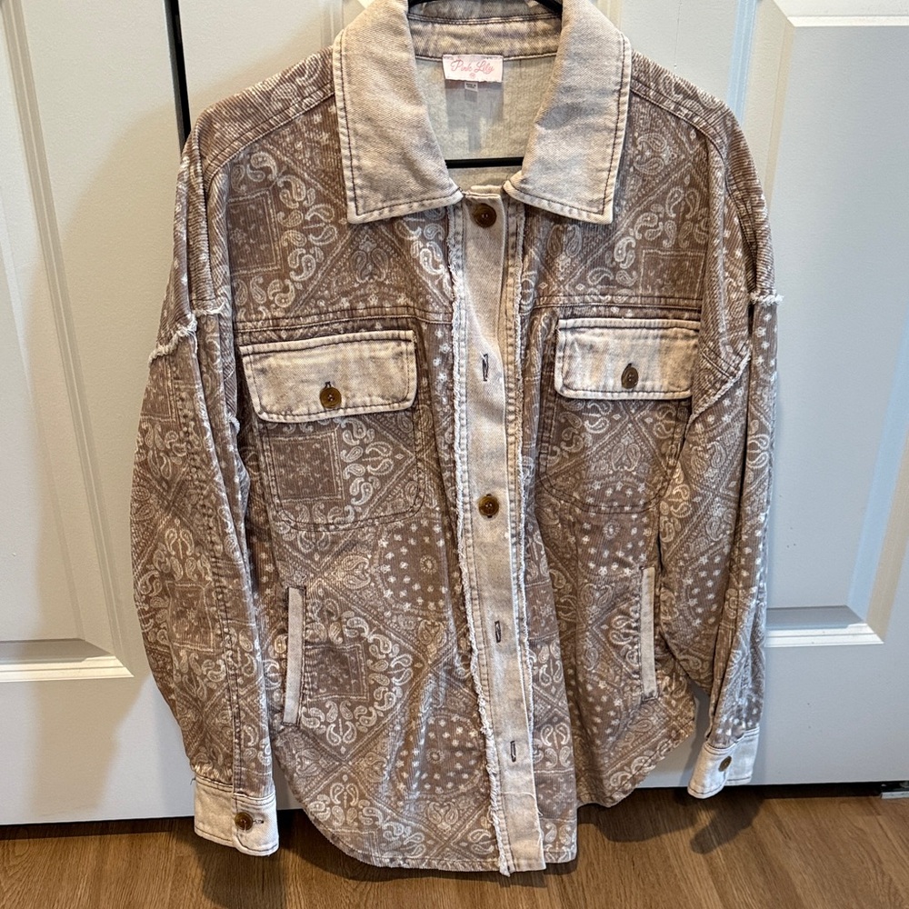 Pink Lily Paisley Brown Jean Jacket